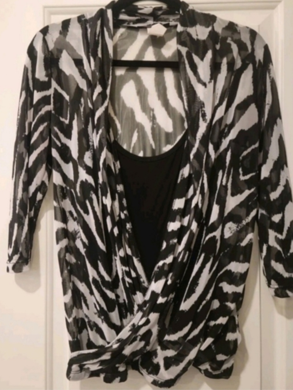 Only Nine Animal Print Blouse Small White & Black Women's Sheer